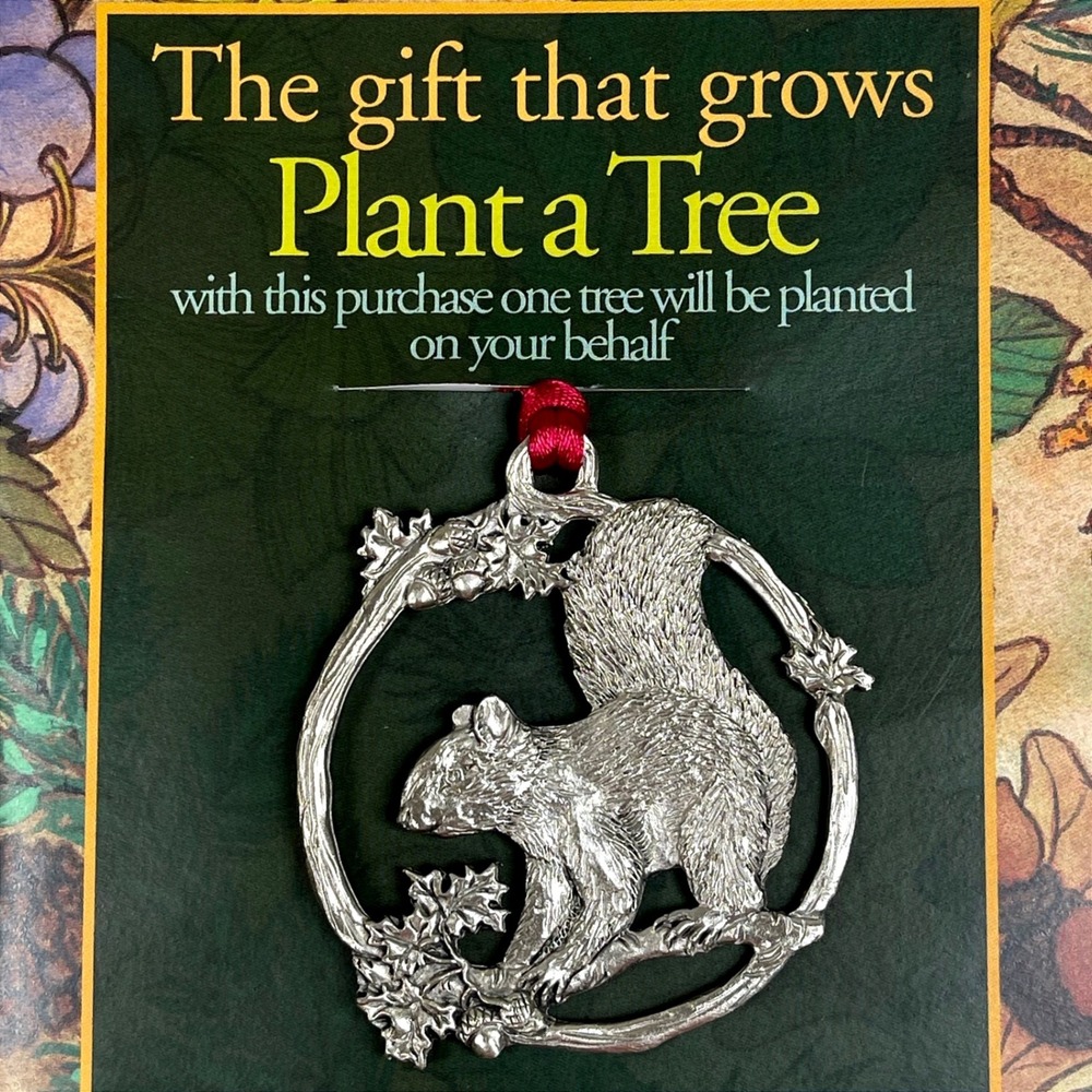 Vintage Seagull Pewter Squirrel Ornament Silver Tone Plant A Tree Nature Motif